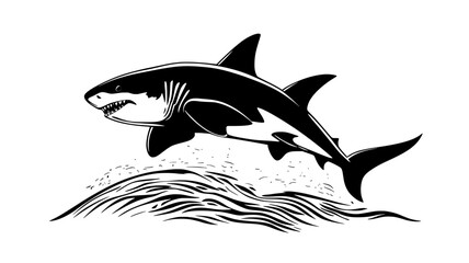 Fototapeta premium Shark breaching the water surface to catch prey, Vectorized Animal Art