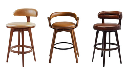 Modern Leather Bar Stools  Wooden Legs  Brown  Tan  Pub  Restaurant Furniture