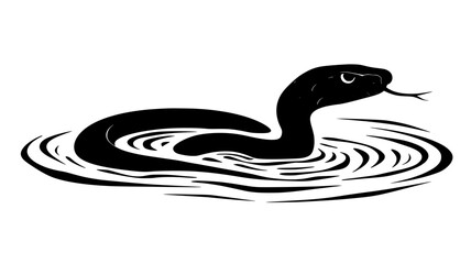 Naklejka premium Snake swimming across the surface of a pond with its head up, Vectorized Animal Art
