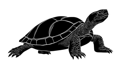 Fototapeta premium Snapping turtle with its neck extended, preparing to strike, Vectorized Animal Art