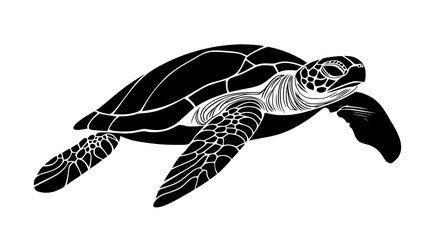 Fototapeta premium Turtle swimming underwater, moving forward with its flippers extended outward, Vectorized Animal Art
