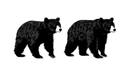 Obraz premium Two bears standing near each other, both facing the same direction, Vectorized Animal Art