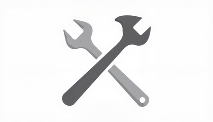 Gray crossed wrench and hammer icon on plain background copy space