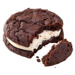 unhealthy chocolate cookie with cream filling on transparent background