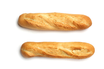two French baguettes on a white background