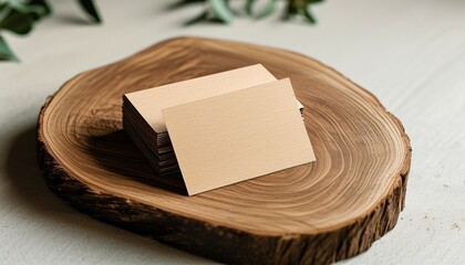 Business card mockup on wood with copy space for branding design