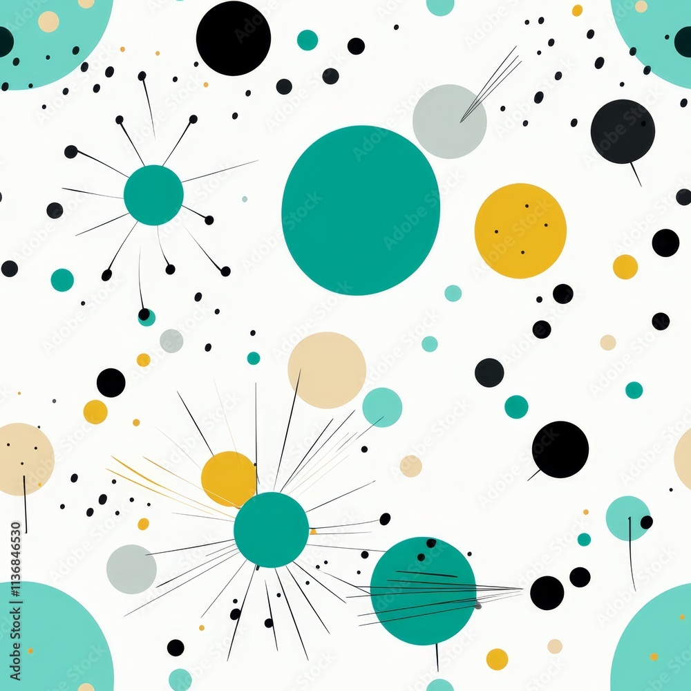 Poster minimalistic pattern design featuring repeating stripes and dots in two complementary colors