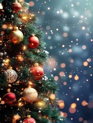 Christmas Tree With Baubles And Blurred Shiny Lights