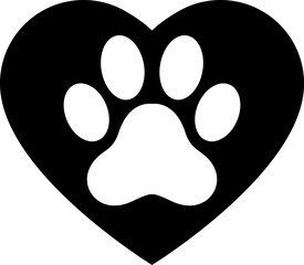 Animal love icon. Pet love. Animal love symbol paw print with heart, isolated on white background flat vector illustration.