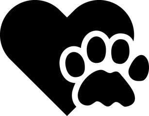 Animal love icon. Pet love. Animal love symbol paw print with heart, isolated on white background flat vector illustration.