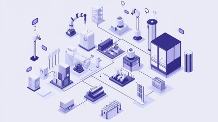 Isometric Illustration of a Futuristic Automated Industrial Factory Design
