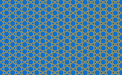 Blue and Gold Octagonal and Circular Geometric Pattern