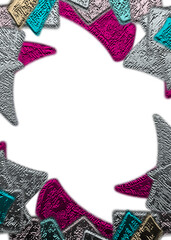 An abstract transparent iridescent shattered glass vignette design element overlay.