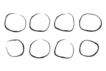 Set of doodle ellipses. Scribble ovals, bubbles to circle and highlight text. Handwriting horizontal ellipses isolated on white background.