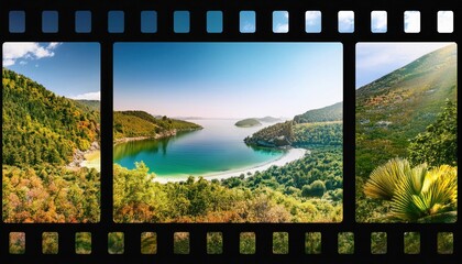 Fototapeta premium View of a bay and a mountain with a body of water