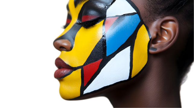 Abstract Face Paint  Colorful Makeup  Bold Geometric Design  Woman s Profile  Artistic Cos