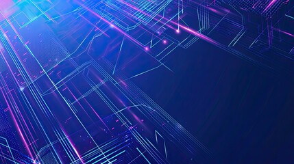 Abstract digital design featuring vibrant lines and shapes in blue and purple hues.