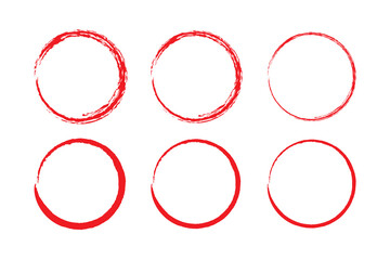 Red circles. Red circle in grunge style on white background. Japanese flag symbol of rising sun.