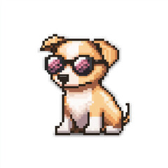Obraz premium Pixel art puppy wearing sunglasses, a fashionable canine companion