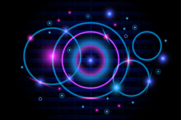 blue glowing lights neon circles portal on dark background