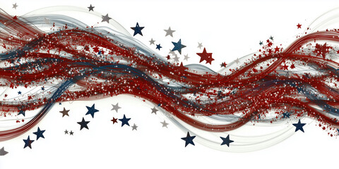 Abstract red, white, and blue, energy background with stars and copy space on black background