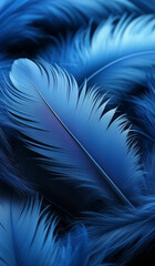 Obraz premium Close up of an blue feather background texture illustration. AI Generated