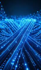 Blue glowing data cables transferring information background