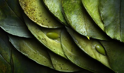 Sliced Avocados Arranged Amongst Lush Green Leaves