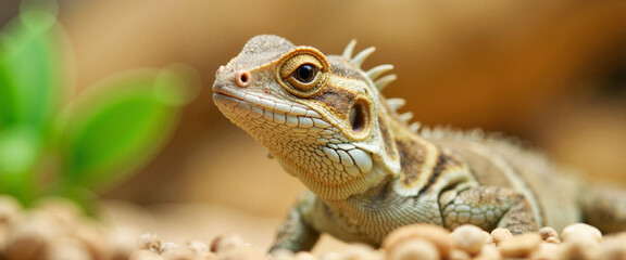 Fototapeta premium Detailed lizard close-up in terrarium, reptilian beauty