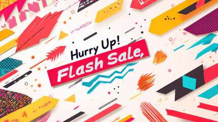 Colorful Burst of Dynamic Shapes and Bold Text Promoting a Flash Sale, Perfect for Eye-Catching Marketing and Promotional Campaigns to Attract Attention