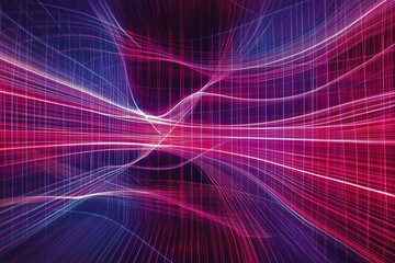 Purple and red abstract energy background with wavy lines and sparkles on black with copy space
