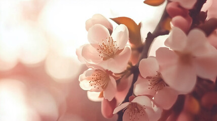 Obraz premium Spring pink flowers on a light pink background