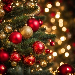 Merry Christmas, balls, lights, gold and red tree - 28