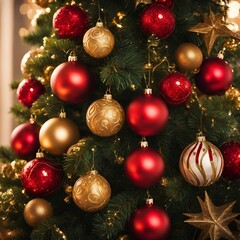 Merry Christmas, balls, lights, gold and red tree - 29