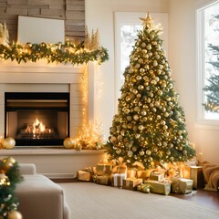 Merry Christmas, balls, lights, gold, tree - 36