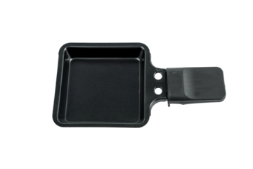 Empty raclette mold made from processed cheese, close-up. Blank raclette shape isolated on transparent background.