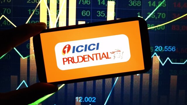 Konskie, Poland - December 14, 2024: ICICI Prudential Life Insurance company logo displayed on mobile phone