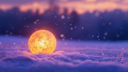 Fototapeta premium Glowing Golden Snowball in Purple Winter Landscape