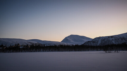 The panorama at Prestvannet Lake in Tromso, Norway