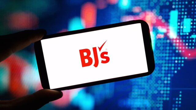 Konskie, Poland - December 14, 2024: BJ`s Wholesale Club company logo displayed on mobile phone