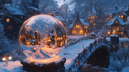 Enchanting Snow Village in Winter Scene