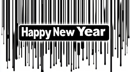 Happy New Year Barcode Design -  - New beginnings, celebration, technology, retail, modern.  Happy New Year message in barcode style.