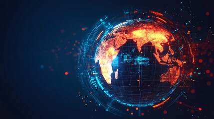Fototapeta premium A futuristic globe icon glowing with transportation data, representing online travel platforms, global mobility solutions, and real-time logistics tools. 