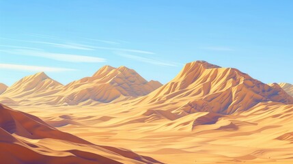 Naklejka premium Golden Desert Panorama: Arid Landscape Under a Clear Sky