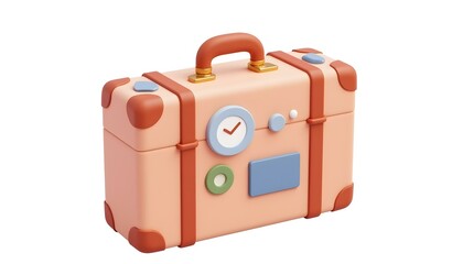 3D render of a vintage-style business suitcase icon, with brass accents and travel stickers, isolated on a white background create with ai