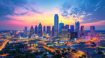 Obraz premium Dallas Skyline at Sunset Metropolis