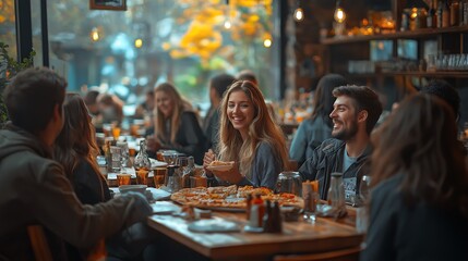 Friends enjoying pizza together