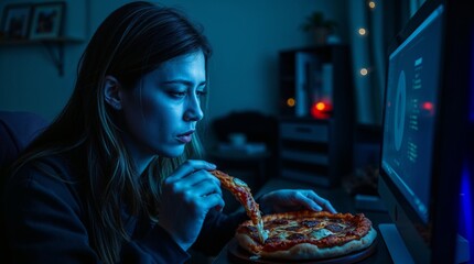 Nighttime appetite and the "dangerous" fridge for blogs, health campaigns, educational content, and visuals about late-night snacking risks and nutrition awareness