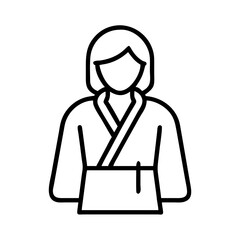 person in a bathrobe icon, lazy day line art, lazy day icon - simple black line art icon of person in a bathrobe, symbolizing lazy day celebrations. lazy day vector art.