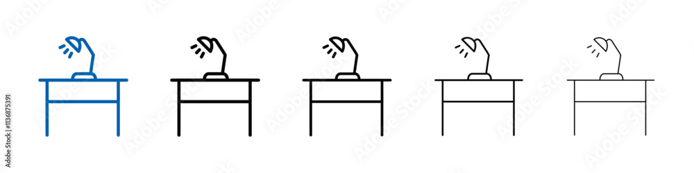 Poster desk with lamp icon outline vector logo for web ui